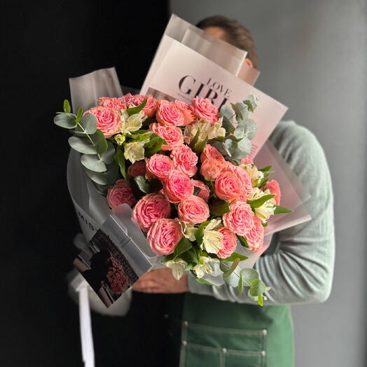 Букет «Любимке»/розы кустовые/альстромерия/эвкалипт/Цветы Магнитогорск/доставка Магнитогорск