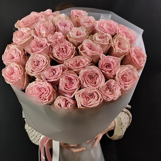 Букет 25 пионовидных ароматных роз Pink Ohara 60 см