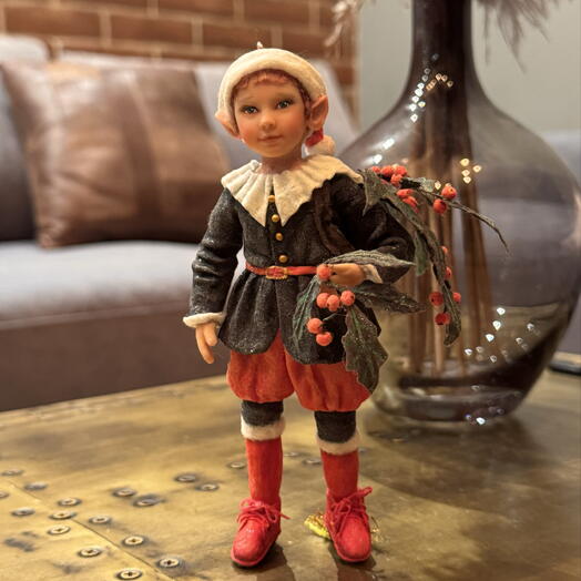 "Сказочный Эльф". Ватная интерьерная статуэтка/ ёлочная игрушка. Новогодний Ретро сувенир ручной работы