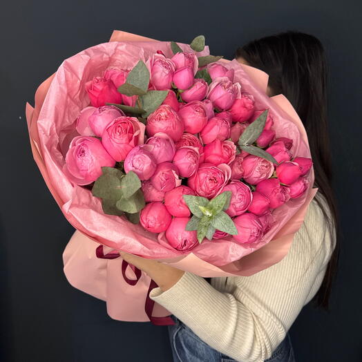 Монобукет из пионовидных роз Silva Pink «Нежный туман» 🌸