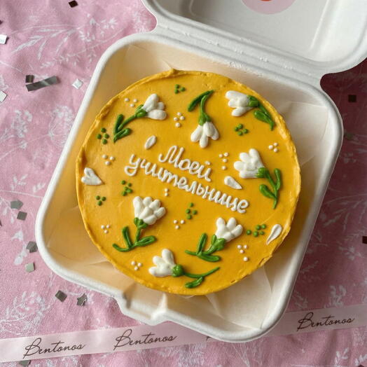 Бенто торт моей учительнице желтый с цветочками