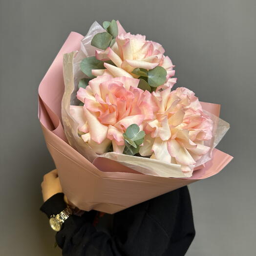 Французские розовые розы с эвкалиптом 💖