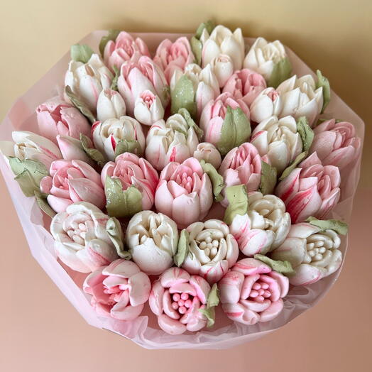 Букет из зефира ручной работы Тюльпаны размер L