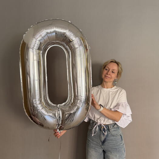 Шар цифра «0» серебро размер 100 см надутая гелием