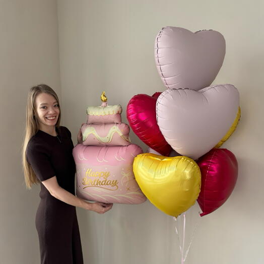 Воздушные шары на день рождения девочке, девушке, коллеге 🎂 торт happy birthday сюрприз для дочки, мамы, сестры