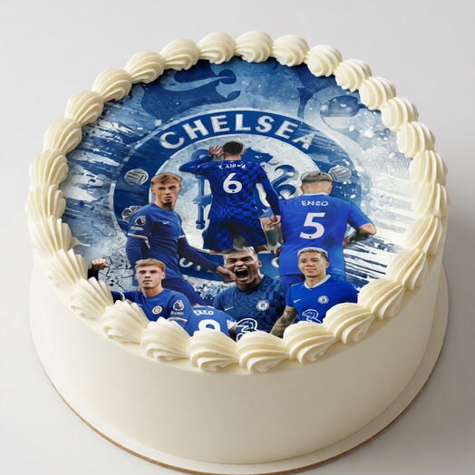 «Заказать торт „Челси (Chelsea FC) в СПб — футбольный дизайн»;