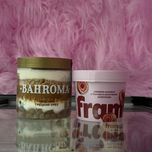 Bahroma медовик + замороженная малина Frambini в белом и молочном шоколаде