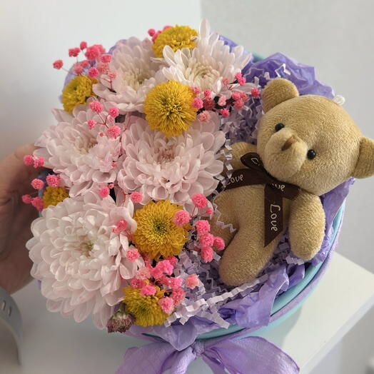 Цветочная композиция с мишкой 🧸