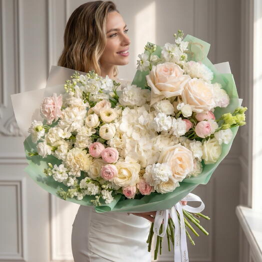 Премиум Букет Белая симфония. Авторский букет 3018. Leoraflowers