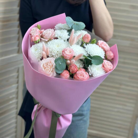 🔥Топ-букет🔥Для самой нежной💞 Букет из кустовых пионовидных роз и хризантем
