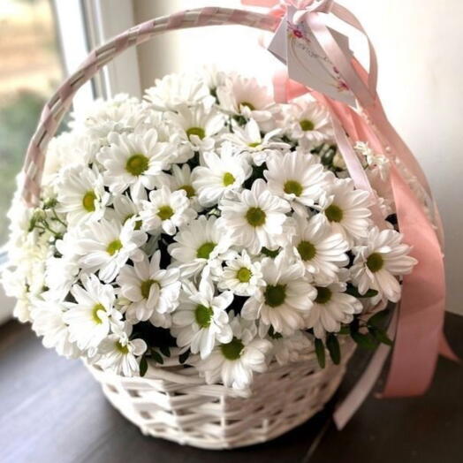 Корзина средняя круглая из ромашек