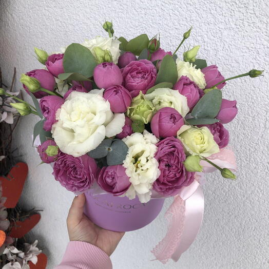 Ажурная эустома и Пионовидная Роза в коробке 🌸🌿Bloom room