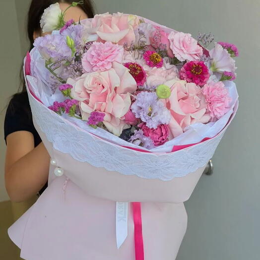 Букет гортензия, французская роза, кустовая роза
