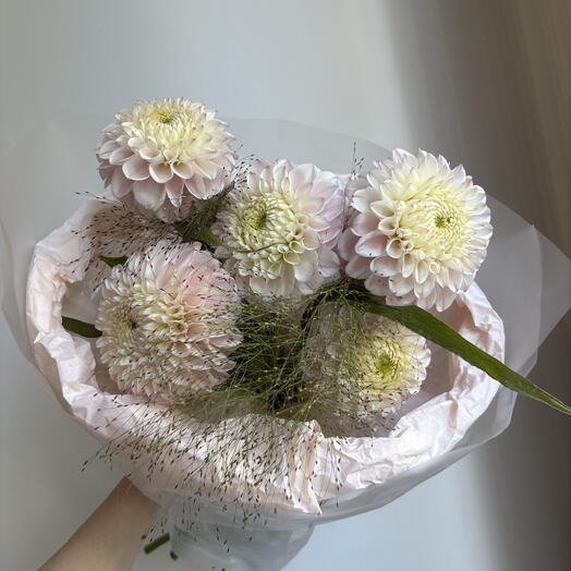 Нежный букет из георгинов с паникумом🌿
