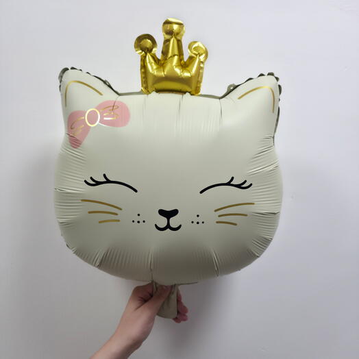 Шар фольгированный с гелием «Кремовая кошечка с короной» (52см)