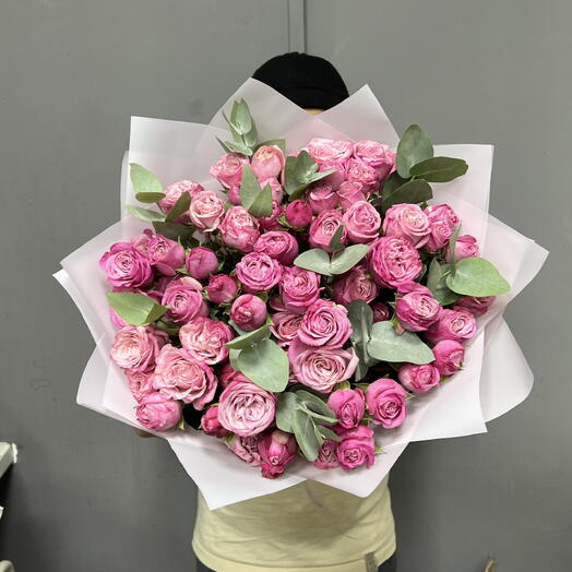 Кустовые пионовидные розы Леди Бомбастик и эвкалипт 💝
