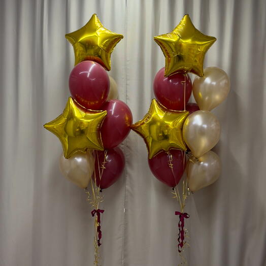 Фонтаны из шаров на день рождения 🎈 2 фонтана по 10 шаров с золотыми звездами