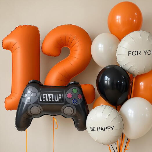 🎮 Набор воздушных шаров «Level Up» с цифрами