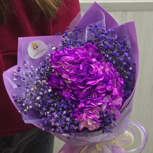 Букет фиолетовая гортензия и гипсофилы💜💜💜