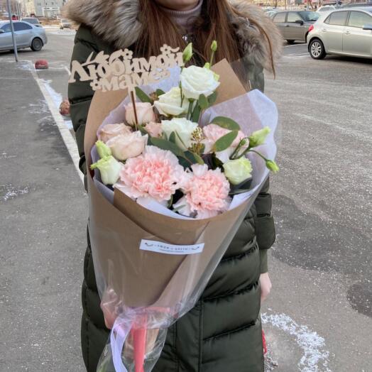 Букет Лизиантуса, Роз и Диантуса