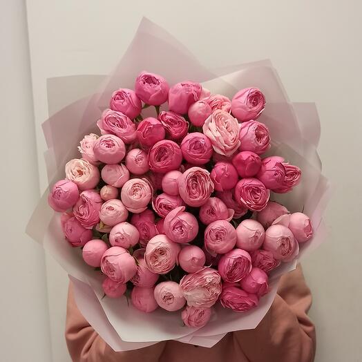 15 кустовых пионовидных роз Сильва пинк. Букет 214 Kimbirly Flowers