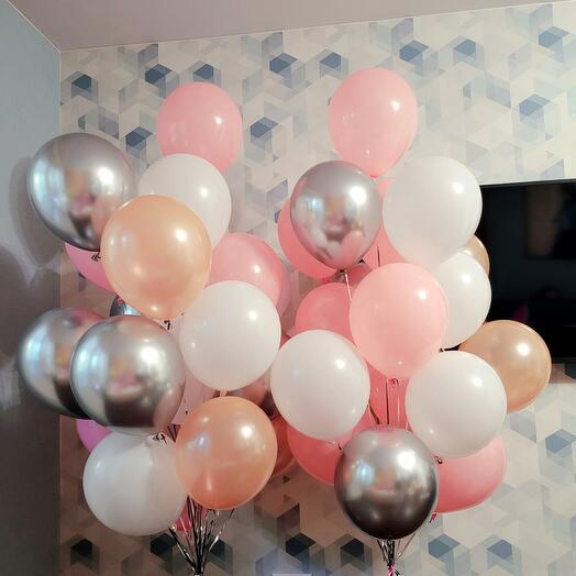 40 helium balloons (chrome + classic) in a delicate range