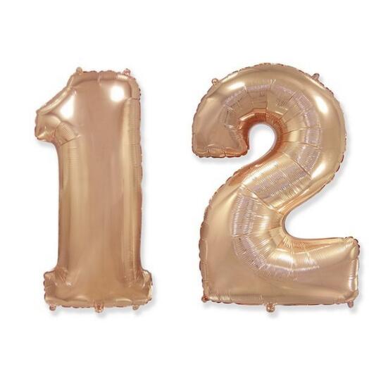 Гелиевые шары "12", цвет розовое золото