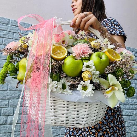 Fruits and flowers in the basket