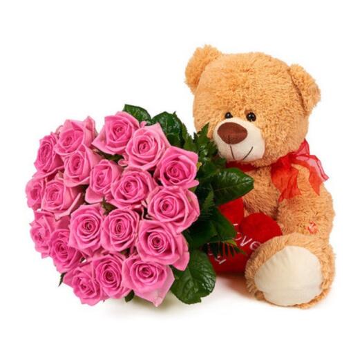 Combo Of Pink Rose And Teddy  Bear
