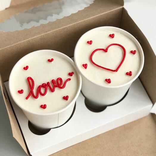 Cake to go LOVE with hearts. Cake in a glass of 2 pcs