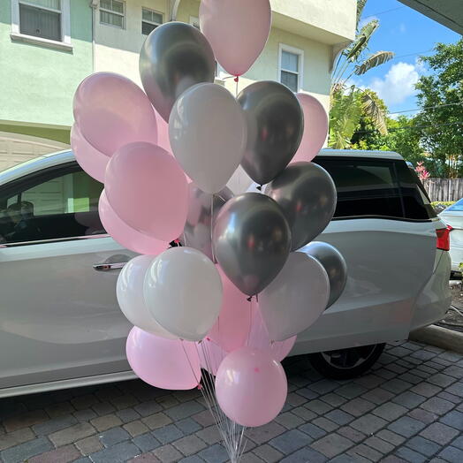 30 balloons white pink chrome silver