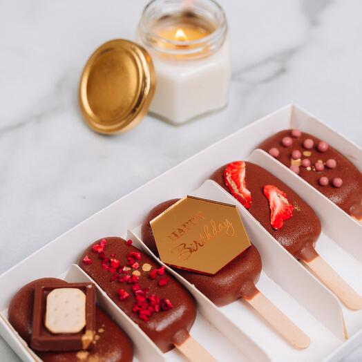 Set of popsicle cakes, assorted in milk chocolate "Happy Birthday" as a gift