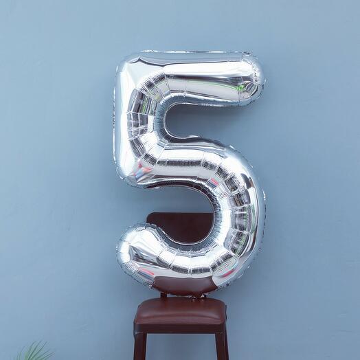 Фольгированный шар цифра "5" Серебряный