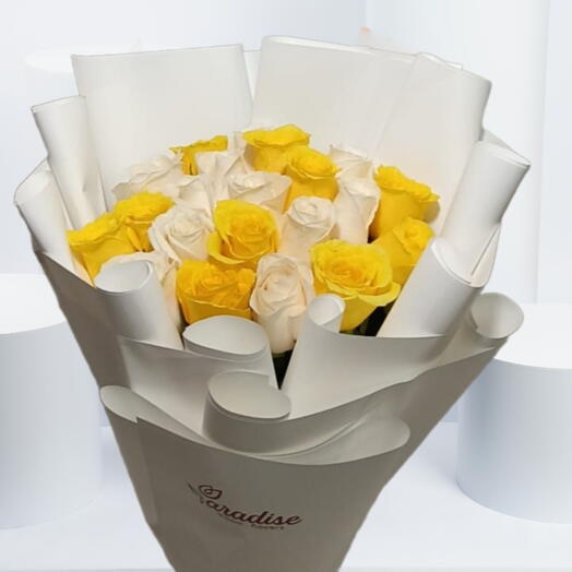 Yellow N White Roses Bouquet