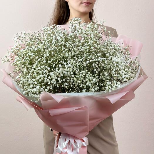 Красивый букет из 21 ветки белой гипсофилы 0290М-021