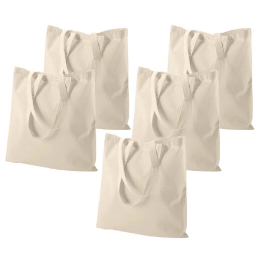 Pack of 5 - Reusable Cotton Beach Bag – Convenient for everyday shopping, DIY, gifts (16.5 x 11 inches))