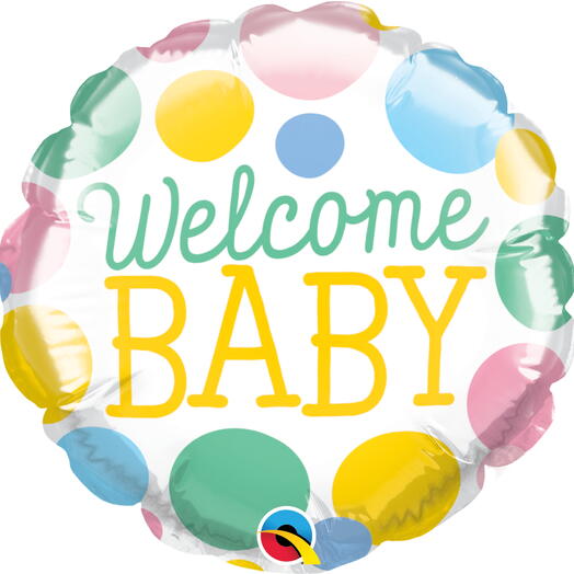 Welcome Baby Dots Round Foil Balloon