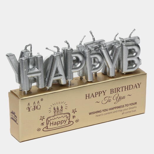Свечи для торта С ДНЁМ РОЖДЕНИЯ серебро 13 шт. Cake candles silver 13 pcs