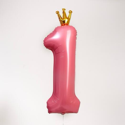 Гелиевый шар с золотой короной  👑 цифра 1