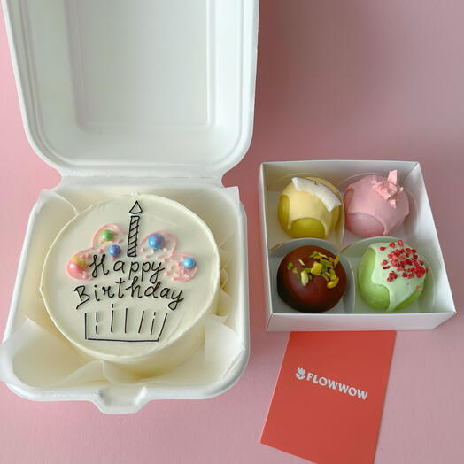 Бенто торт и ассорти Моти подарок ко дню рождения девушки, сестры, подруги, дочери, коллеги