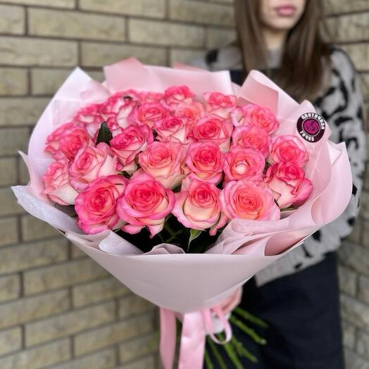 Розовые розы,25шт