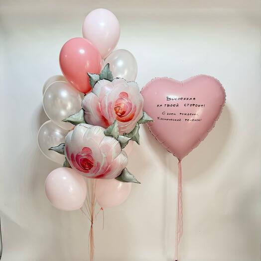 Воздушные шары для девушки, женщины Розы и сердце