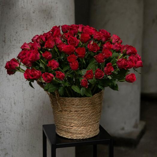 101 красная роза в корзине