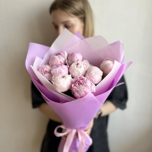 Букет из 9 розовых пионов, пион, арт 54 Flower Perfect
