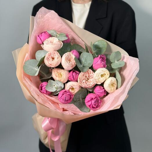 St bouquet 154 микс розовых пионовидных роз