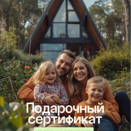 Электронный подарочный Сертификат Глэмпинги.рф на бронирование глэмпинга для отдыха семьей (2 взрослых + 2 детей)