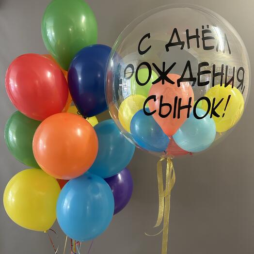 Композиция с гигантом 60 см , с шариками внутри на День Рождения