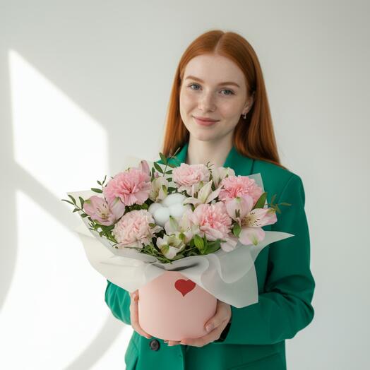 Композиция с диантусом и альстромерией