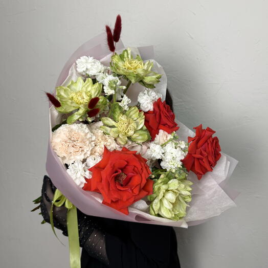 🍓️Букет: розы, диантусы, маттиола