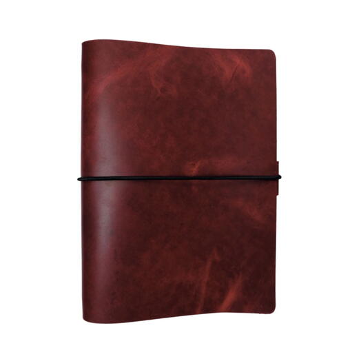 Кожаный блокнот А5 красный Crazy Horse "На резинке" с креплением для ручки